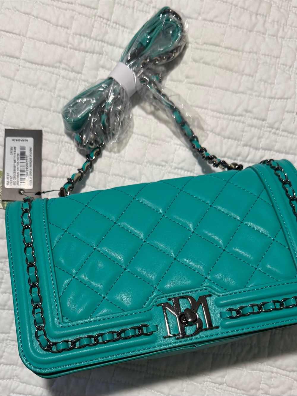 Badgley Mischka quilted Teal Chain Shoulder Bag